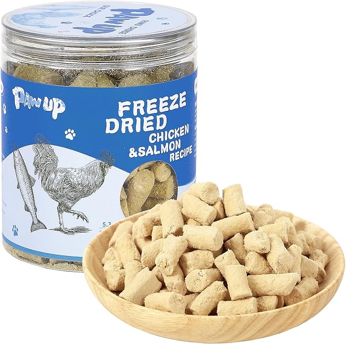 Freeze Dried Raw Dog Food, Chicken & Salmon Recipe Dog Food Topper, High Protein, Rawhide Free, Gluten&Grain Free for Dogs, Cats, 5.3oz-Mewly Pet