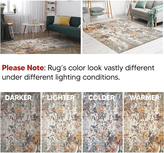 Keen Home Design Area Rugs - 9x12 Non-Shedding, Abstract Rugs for Kitchen, Living Room, Bedroom, Dining Room, Entryway - Size: 9'2" x 11'11", Multi