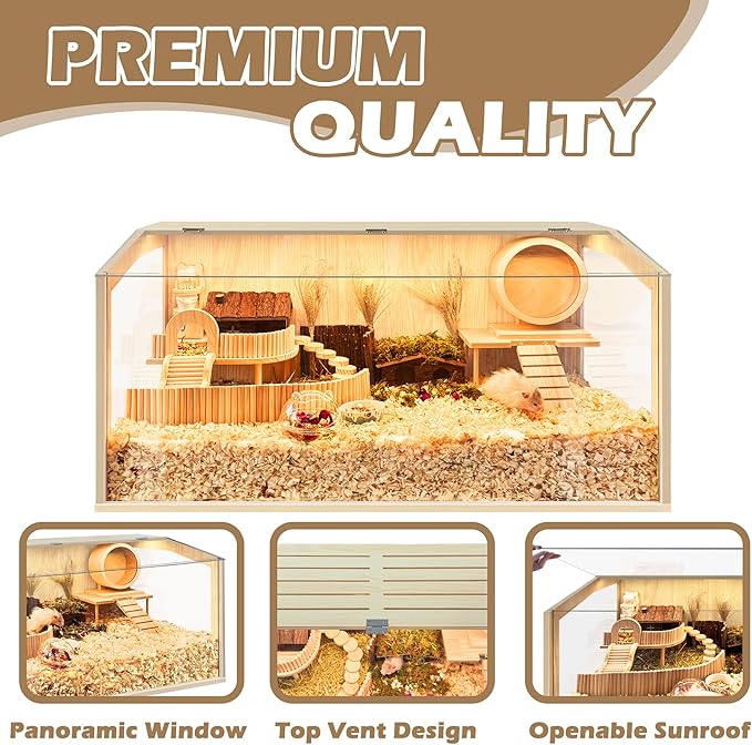 Prolee Hamster Cage Chew Proof, Guinea Pig Cages, Mice and Rat Habitat Openable Top, Hamster Habitat Solid Built-Mewly Pet