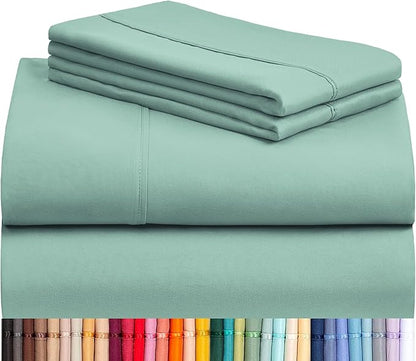 LuxClub 4 PC Queen Sheet Set, Deep Pockets Wrinkle Free Cooling Bed Sheets Hotel Bedding for Women, Men, Kids & Teens, Includes 1 Fitted Sheet, 1 Flat Sheet and 2 Pillowcases - Silky Soft Light Teal