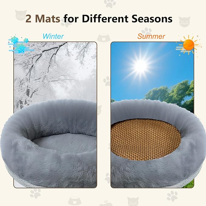 Cat Desk Bed with Summer Colling Mat, 360° Rotating & Height Adjustable Indoor Cat Nest, Large Desktop Cats Perch for Home Offcice Space Saving, Supports Up to 40 lbs, Machine Washable Removable Cover-Mewly Pet