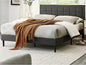 Decoro Mornington Upholstered 2.0 Platform Bed, Button-Tufted Fabric Headboard and Metal Frame with Wood Slat Support, Dark Grey, Queen