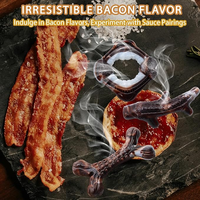 Magicorange 3-Pack Dog Chew Toys for Aggressive Chewers, Nylon Durable Dog Toys, Bacon Flavored Tough Bones Chew Toys-Mewly Pet