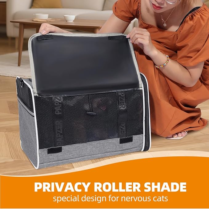 Top Loading Medium Cat Carrier with Privacy Curtain, Delta Approved TSA Pet Travel Crate Suitcase Luggage Sleeve, Soft-Sided Dog Kennel Bag 18x11x11 United Airline Approved Under Seat Grey-Mewly Pet