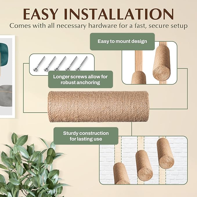 2-Pack Sisal Wall-Mounted Cat Climbing Wall Steps, Cat Wall Steps/Stairs with Sisal Scratching Surface, Wall Shelf Furniture for Climbing & Play for Kittens & Cats, Hidden Mounts-Mewly Pet