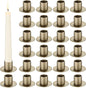 24 Pcs Bronze Taper Candle Holders Bulk for Pillar Candles Christmas Metal Short Candlestick Holder Bronze Centerpieces Decoration for Christmas Thanksgiving Anniversary Dinner Party