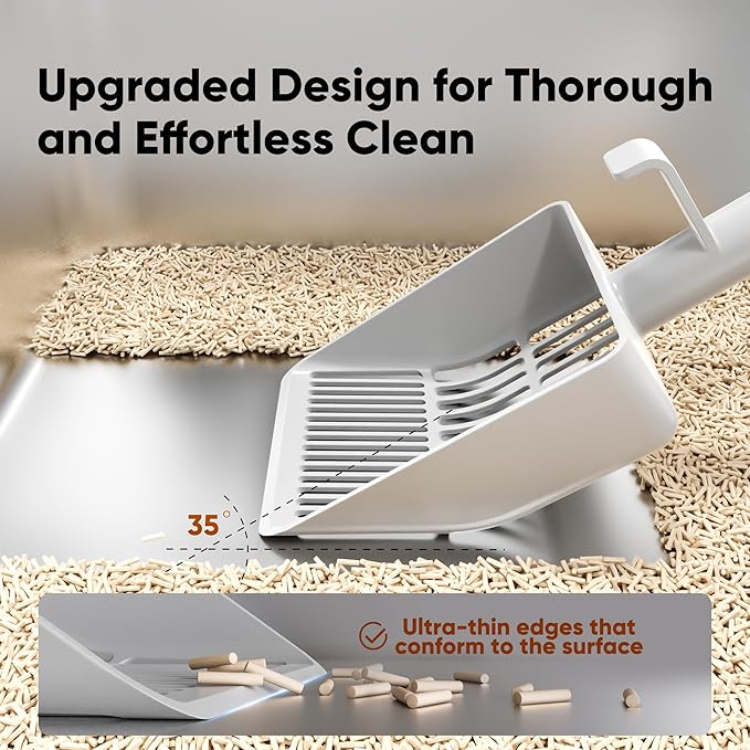 Large Cat Litter Scoop, Heavy-Duty Litter Scoop with Dual Sifting Holes for Fast & Fine Clumping, Kitty Litter Scooper with Long Handle & Easy-to-Hang Hook for Litter Box-Mewly Pet