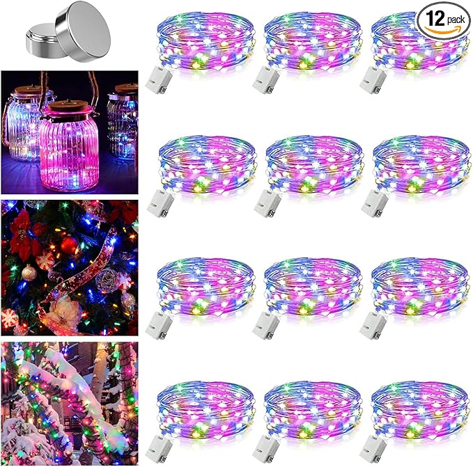 12 Pack Valentine's Day Fairy Lights Battery Operated, 3 Speed Modes, Extra 12 Batteries for Replacement, 7Ft 20 LED Mini String Light, Waterproof Twinkle Firefly Lights, Multi-Colored