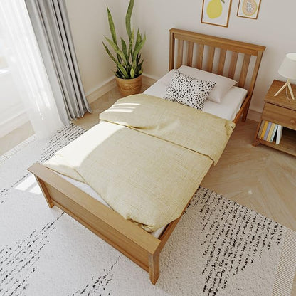 Max & Lily Twin Bed Frame with Slatted Headboard, Solid Wood Platform Bed for Kids, No Box Spring Needed, Easy Assembly, Pecan