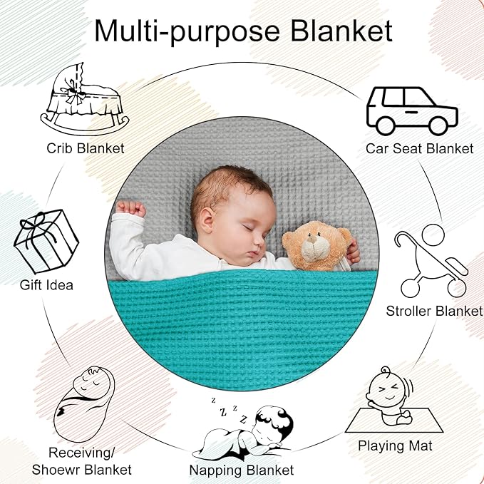 PHF Pre-Washed Cotton Waffle Weave Blanket Baby Size,Snag Proof Throw for Spring Summer,Lightweight Breathable 30x40,Oeko-TEX Certified for Bed,Machine Washable, Home Decor Gift，Teal