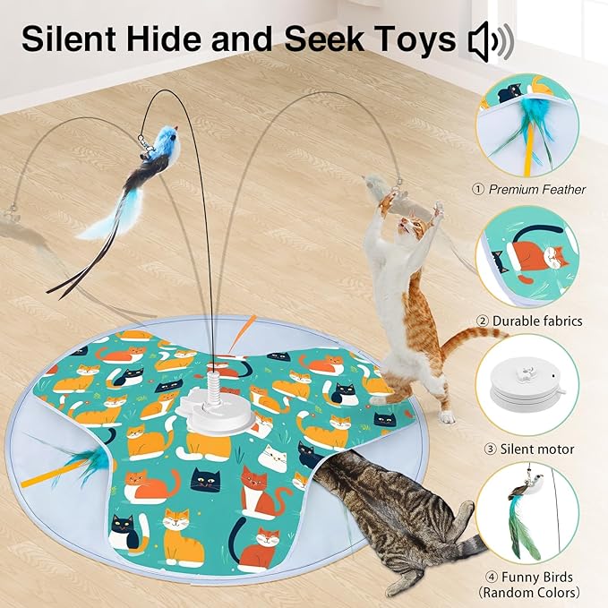 Interactive Cat Toys, 2025 Upgraded Automatic Cat Toy for Indoor Cat, Kitten Toys for Bored Indoor Adult Cats, Hide and Seek Cat Toy with Moving Feather, USB Rechargeable-Mewly Pet