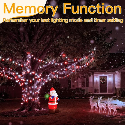 Ollny Red and White Christmas Lights Waterproof, 400LED 131FT String Lights with Remote 3 Timer, Plug in 8 Modes Fairy Light for Xmas Tree Indoor Bedroom House Party Wedding Decorations
