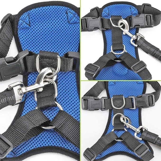 SlowTon Dog Seat Belt Harness for Car, Dog Car Harness Adjustable Mesh Breathable & Dog Seatbelt Safety Tether with Elastic Bungee for Small Medium Large Pets(Blue, Single Clip, XS)-Mewly Pet
