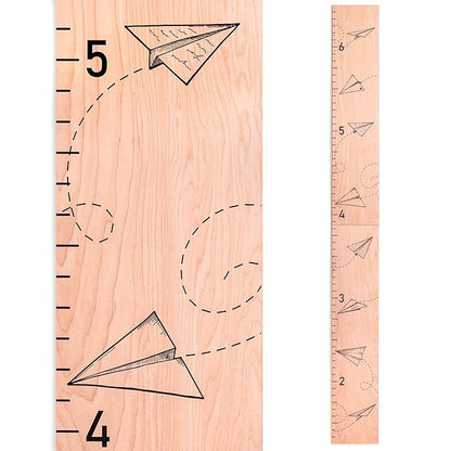 Headwaters Studio Wooden Growth Chart for Wall- Wood Height Chart for Kids Child Height Wall Chart Wood Growth Chart for Kids, Height Wall Chart Height Measurement-Paper Airplanes-Natural-63" x 6.7"