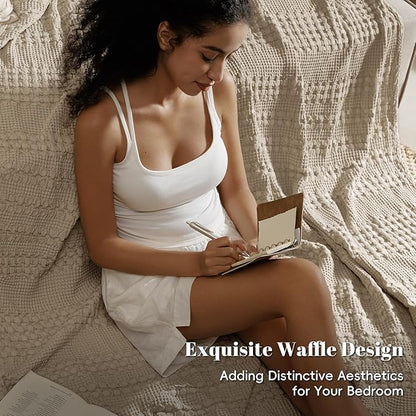 PHF 100% Cotton Waffle Weave Blanket King Size for Bed, Soft Lightweight & Breathable, All-Season Comfort, Luxury Aesthetic Woven Bedding for Home Decor, 108"x90", Taupe