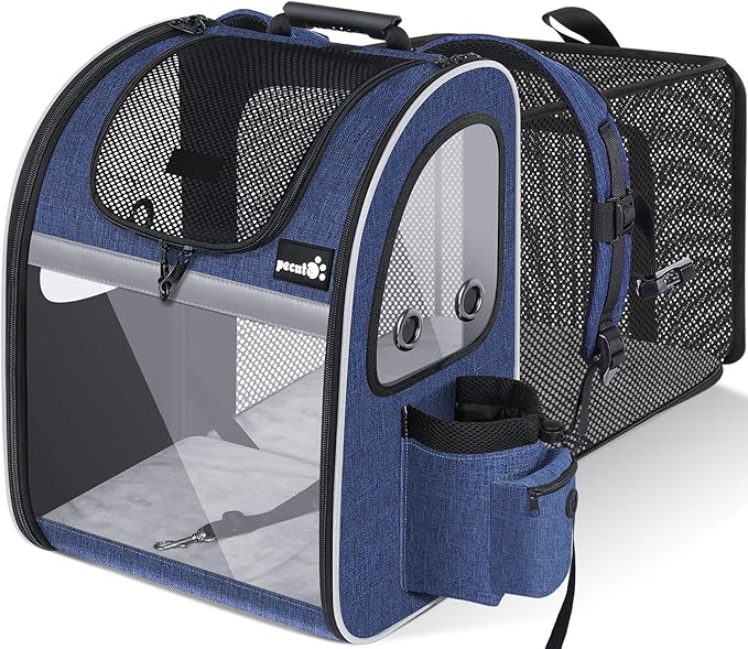 Pecute Pet Carrier Backpack, Cat Backpack Carrier, Expandable with Breathable Mesh for Small Dogs Cats Puppies, Dog Backpack Carrier for Hiking Travel Camping Outdoor, Hold Pets Up to 17 Lbs-Mewly Pet