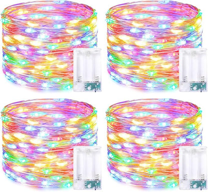 JMEXSUSS 4 Pack 50 LED Multicolor Fairy Lights Battery Operated, Each16 ft Multicolor Christmas Lights Waterproof Twinkle Lights for Party Wedding Christmas Birthday Indoor Outdoor Decoration