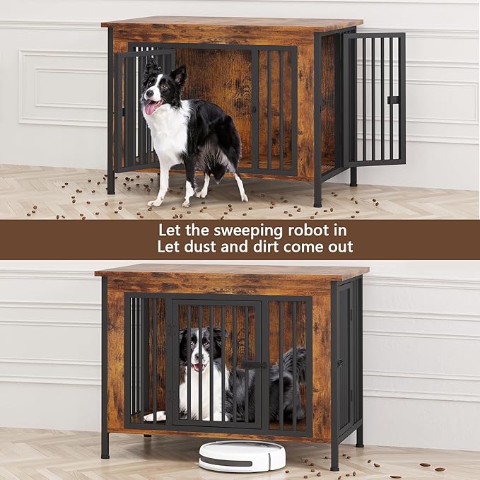EasyCom 39.96" XL Wooden Large Dog Crate Furniture for Medium and Large Breed, Chew-Resistant Dog Kennel Furniture Indoor with 2 Doors and 3.94" Raised Feet, as TV Stand, End Table, Crate Table-Mewly Pet