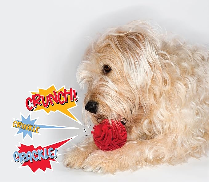 Puppy and Small Breed Snuffle Interactive Foraging Dog Puzzle Ball Toy Red with Crinkle-Mewly Pet