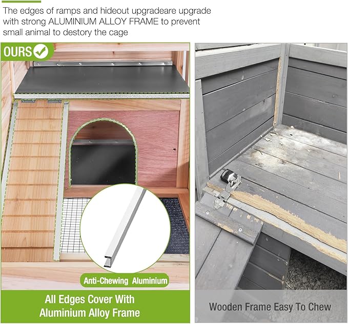 GUTINNEEN Rabbit Hutch Indoor Guinea Pig Cage Bunny House 36.6" Upgraded with Anti Chewing Edges, Cool Zinc Sheet, Leakproof PVC Layer, Wire Floor, Detachable Legs (Nature)-Mewly Pet