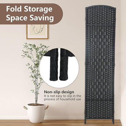 Room Divider 8 Panel Folding Privacy Divider 6 Ft Indoor Wall Divider Portable Partition Wood Screen, Black