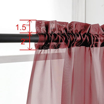 OWENIE Sheer Curtains 54 inches Long 2 Panels Set, Rod Pocket Curtain Sheers for Living Room/Bedroom, Light Filtering Voile Panels Drapes Small Window Treatments, 42" W x 54" L, Burgundy Red