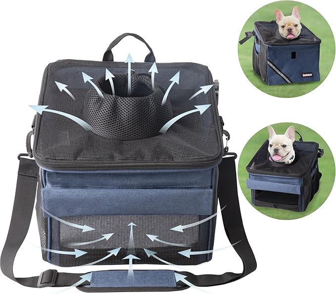 Pet Carrier Bicycle Basket Bag Pet Carrier/Booster Backpack for Dogs and Cats with Big Side Pockets,Comfy & Padded Shoulder Strap,Travel with Your Pet Safety（Classic Blue）-Mewly Pet