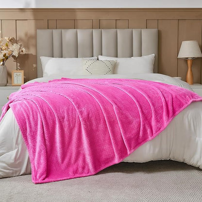 NEWCOSPLAY Super Soft Throw Blanket Hot Pink Premium Silky Flannel Fleece Leaves Pattern Lightweight Bed Blanket All Season Use (Hot Pink, Throw(50"x60"))