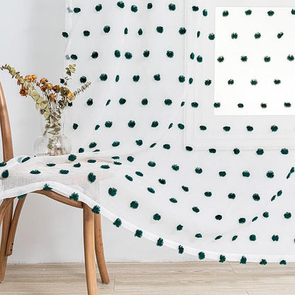MYSKY HOME 84 Inch Long Christmas Curtains for Living Room Hunter Green Pom Pom Curtains for Bedroom White Sheer Nursery Curtains for Kids Room Rod Pocket Privacy Windows Drapes 52" x 84" 2 Panels