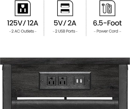 TUTOTAK C Shaped End Table with Charging Station, Side Table for Sofa, Couch Table with Storage Bag, TV Tray Table with 2 USB Ports and Outlets for Living Room, Bedroom, TB01BY024