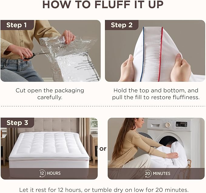 Bedsure Full Size Mattress Topper - Pillow Top Mattress Pad Cover with Deep Pocket Fits up to 21 Inches, Plush Soft Bed Topper for Back Pain Relief, Overfilled with Down Alternative Filling, White