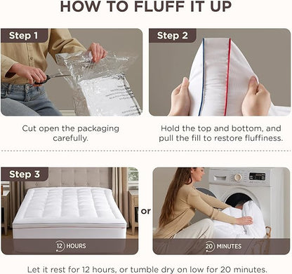 Bedsure Full Size Mattress Topper - Pillow Top Mattress Pad Cover with Deep Pocket Fits up to 21 Inches, Plush Soft Bed Topper for Back Pain Relief, Overfilled with Down Alternative Filling, White