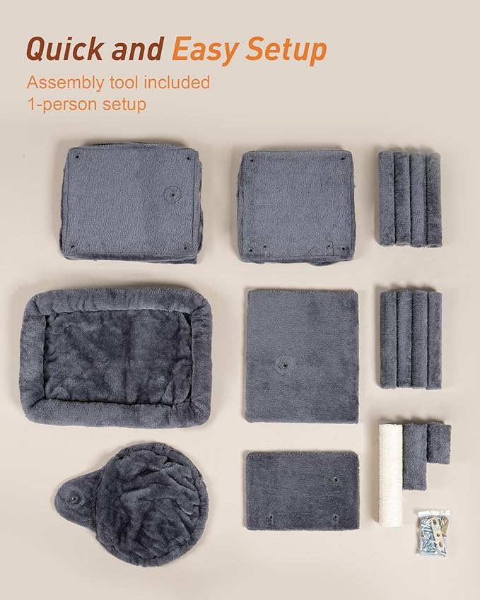 Cat Tree with Large Top Perch, 21.6in Cat Tower with Big Hammock and Dual Condos, All-in-one Cat Activity Center-Mewly Pet