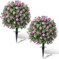 23" Set of 2 Artificial Boxwood Topiary Ball with Sunflower Flowers with Spikes for Outdoor, UV Resistant Faux Greenery Shrubs, Realistic Fake Bushes Plants for Garden, Yard, Front Porch, Patio Decor