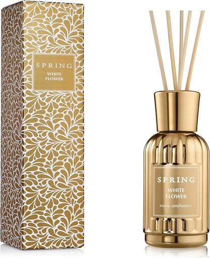 SPRING Fragrance Reed Diffuser Set | Fragrance Made in France | Home Décor | Scented Aromatic Oil | Room Air Freshener White Flower | 3.4 oz (100ml) | Lily, Jasmine, Lily of The Valley and Tuberose