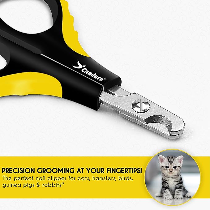 Candure Cat Nail Clipper Stainless Steel Cat Claw Trimmers for Rabbits, Guinea Pigs, Birds, Puppies, Kittens and Small Animals Pet Nail Clipper for Professional and Home Use (Yellow)-Mewly Pet