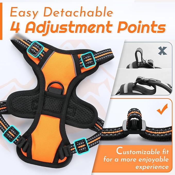 Eagloo Small Dog Harness No Pull, Service Vest with Reflective Strips and Control Handle, Adjustable and Comfortable for Easy Walking, No Choke Pet Harness with 2 Metal Rings, Orange, XS-Mewly Pet