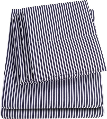 Queen Sheets Stripe Navy - 6 Piece 1500 Supreme Collection Fine Brushed Microfiber Deep Pocket Queen Sheet Set Bedding - 2 Extra Pillow Cases, Great Value, Queen, Classic Stripe Navy