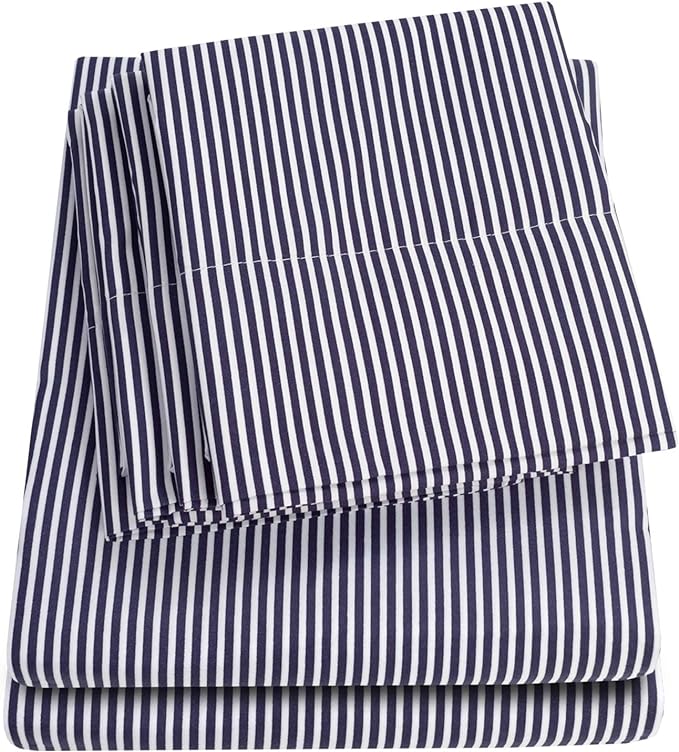 Cal King Size Bed Sheets - 6 Piece 1500 Supreme Deluxe Collection Deep Pocket Ultra Soft California King Sheet Set Bedding - 2 Extra Pillow Cases, California King, Classic Stripe Navy