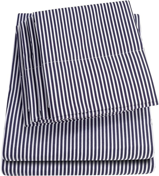 Cal King Size Bed Sheets - 6 Piece 1500 Supreme Deluxe Collection Deep Pocket Ultra Soft California King Sheet Set Bedding - 2 Extra Pillow Cases, California King, Classic Stripe Navy