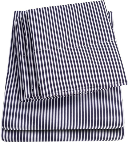 King Size Bed Sheets - 6 Piece 1500 Supreme Collection Fine Brushed Microfiber Deep Pocket King Sheet Set Bedding - 2 Extra Pillow Cases, Great Value, King, Classic Stripe Navy