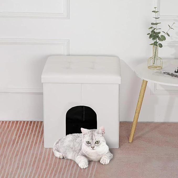 MEEXPAWS Cat Litter Box Enclosure Furniture Hidden, Cat Washroom Bench Storage Cabinet Small 19.7'' x 19.7'' x 19.7''| Dog Proof | Waterproof Inside | Easy Clean | Easy Assembly | Odor Control(White)-Mewly Pet