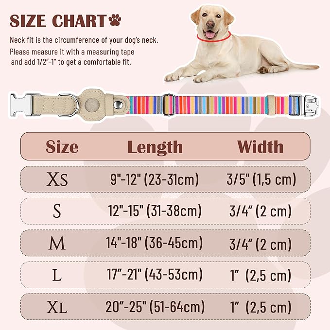 AirTag Dog Collar for Small Medium Large Breed - Adjustable Cute Pattern Dog Collar with Airtag Holder - Soft Leather Tracker GPS Apple Air Tag Pet Collars (X-Small, 9"-12" Neck Fit, Serape)-Mewly Pet