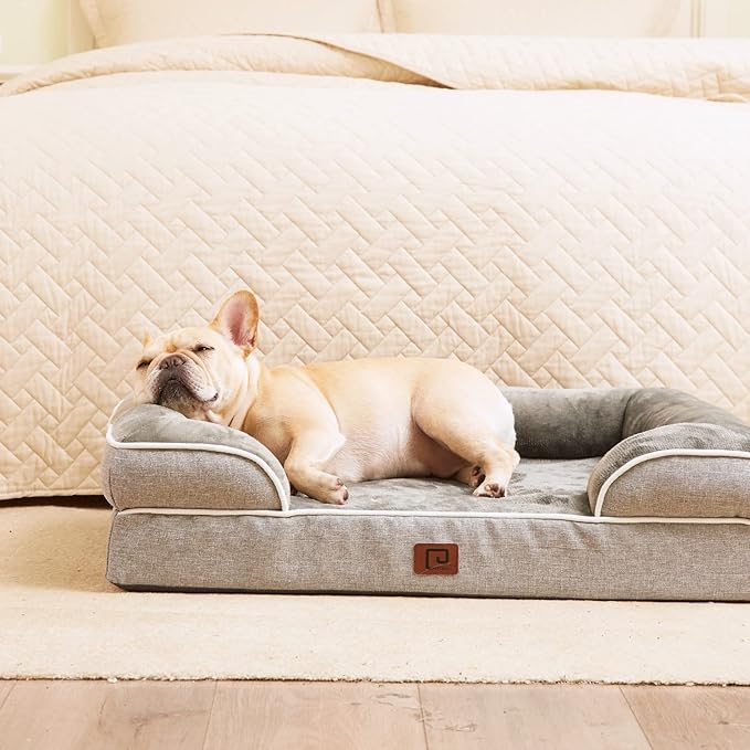 EHEYCIGA Orthopedic Dog Beds Large Sized Dog, Waterproof Memory Foam Pet Bed with Sides, Non-Slip Bottom Large Pet Bed with Washable Removable Cover, Grey-Mewly Pet