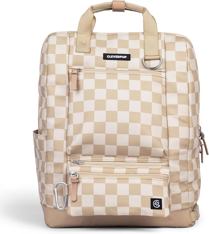 Porter 2-in-1 Dog Gear Backpack – Premium Dog Travel Bag with 10 Pockets, Zip-Off Treat Pouch, Leash Clip, Waterproof Pockets & Water Bottle Holder – Weekend, Hiking, Camping, Checkerboard-Mewly Pet