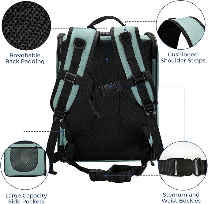 Apollo Walker Dog & Cat Carrier Backpack for 4-15lb Pets - Ventilated Safe Design with Padded Back Support, Breathable Mesh Pet Backpack for Hiking, Travel, Outdoor (Blue)-Mewly Pet