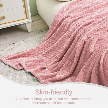 Exclusivo Mezcla Fleece King Size Blanket for Bed, 90x104 Inches Soft Cozy Jacquard Flannel Blankets, Lightweight Fuzzy Plush Warm for Winter, Pink