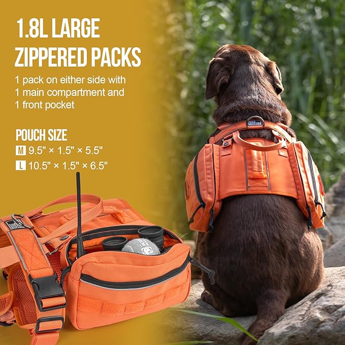 Onetigris Dyno Outdoor Harness for Dogs with Pockets, Front Range Pack, Saddle Bag Dog Hiking Vest with Handles-Mewly Pet