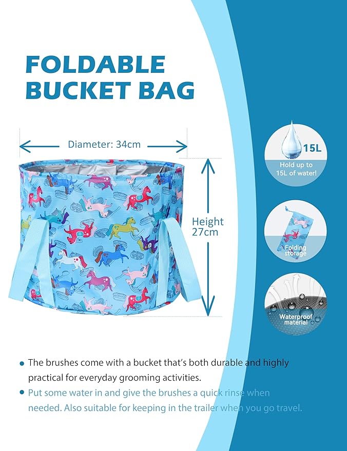 Harrison Howard Horse Grooming Kit 11-Piece Equine Care Series Horse Brush Sets with Organizer Tote Bag Tack Room Supplies Shedding Grooming Massaging Tools Blue Brushstroke Ponies-Mewly Pet