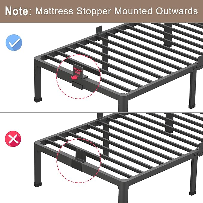 ROIL 4 inch King Size Bed Frame Metal Platform No Box Spring Needed with Round Corner Legs Mattress Stoppers Retainers 3500LBS Heavy Duty Steel Slats Noise-Free